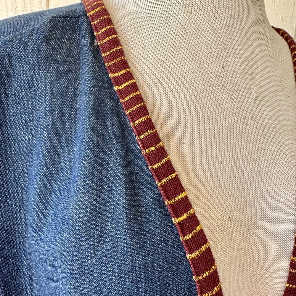 Vtg 90s Molato Jacket XL Denim Long Duster Abstract African Tribal Art Cowrie 2X - Picture 4 of 11
